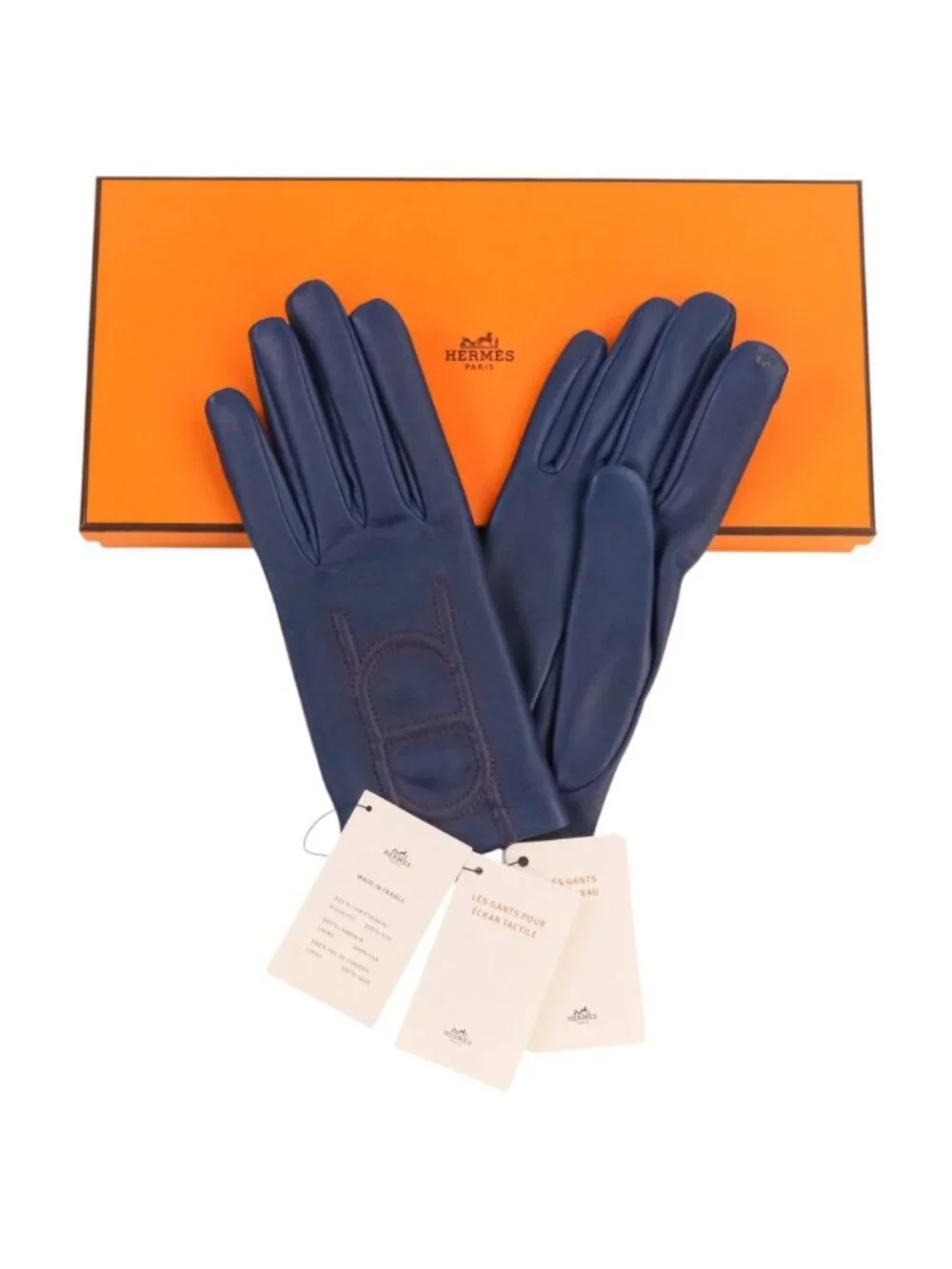 Hermes Chaine D'ancre Stitch Leather Gloves 7 Navy